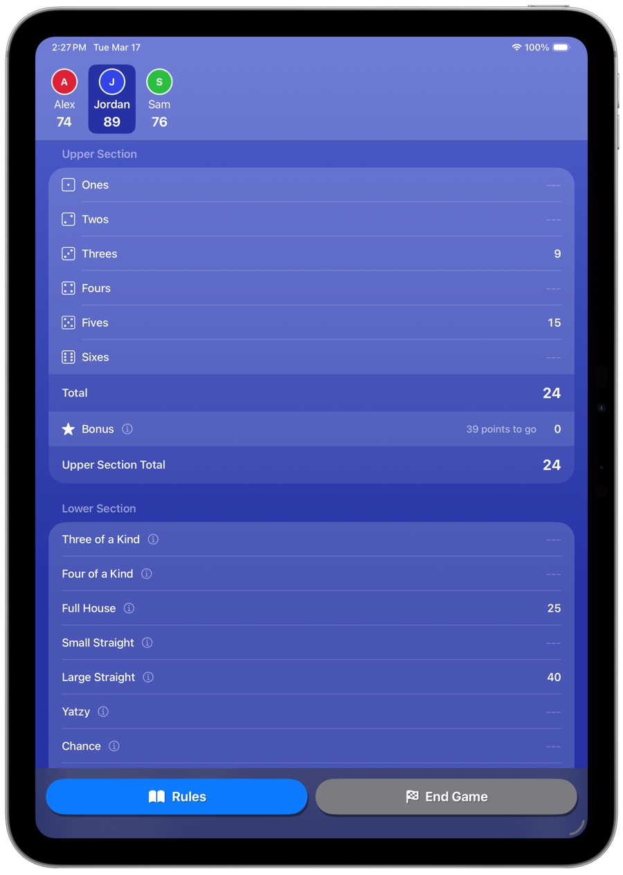 Winner screen on iPad